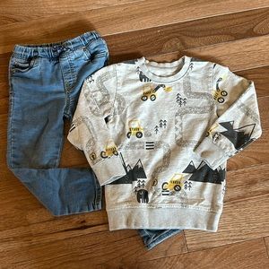 Carter’s Soft Knit Stretch Denim with Transportation Sweater